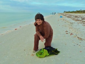 Ellen with her shell bags