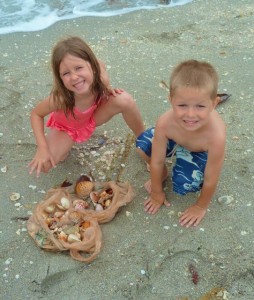 Kids with seashells