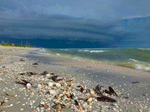 Sanibel beach stormy sky