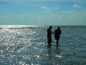 mother and son shell collecting