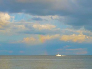 Sanibel rainbow with boat
