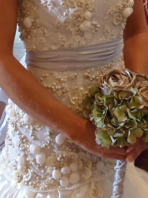 beach wedding with green and pink