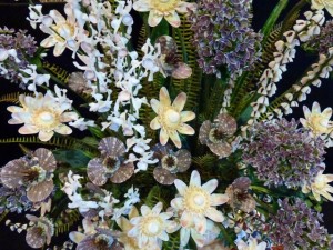 Goz Gosselin blue ribbon shell flowers
