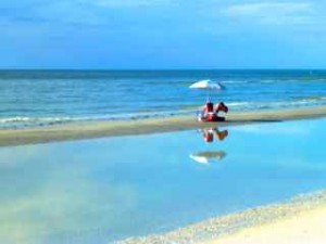 red beach chairs