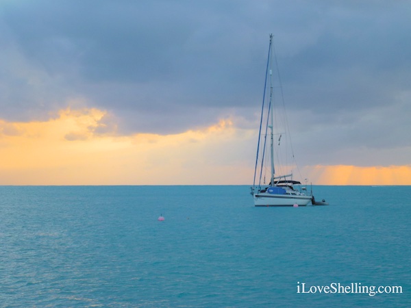 sailboat at sunset in BVIs