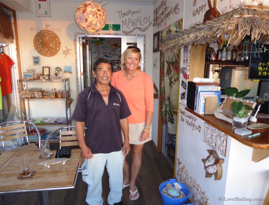 pam rambo with Manahu Higa owner of Island Marine Cafe Okinawa