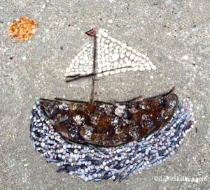 Sea shell sail boat beach art